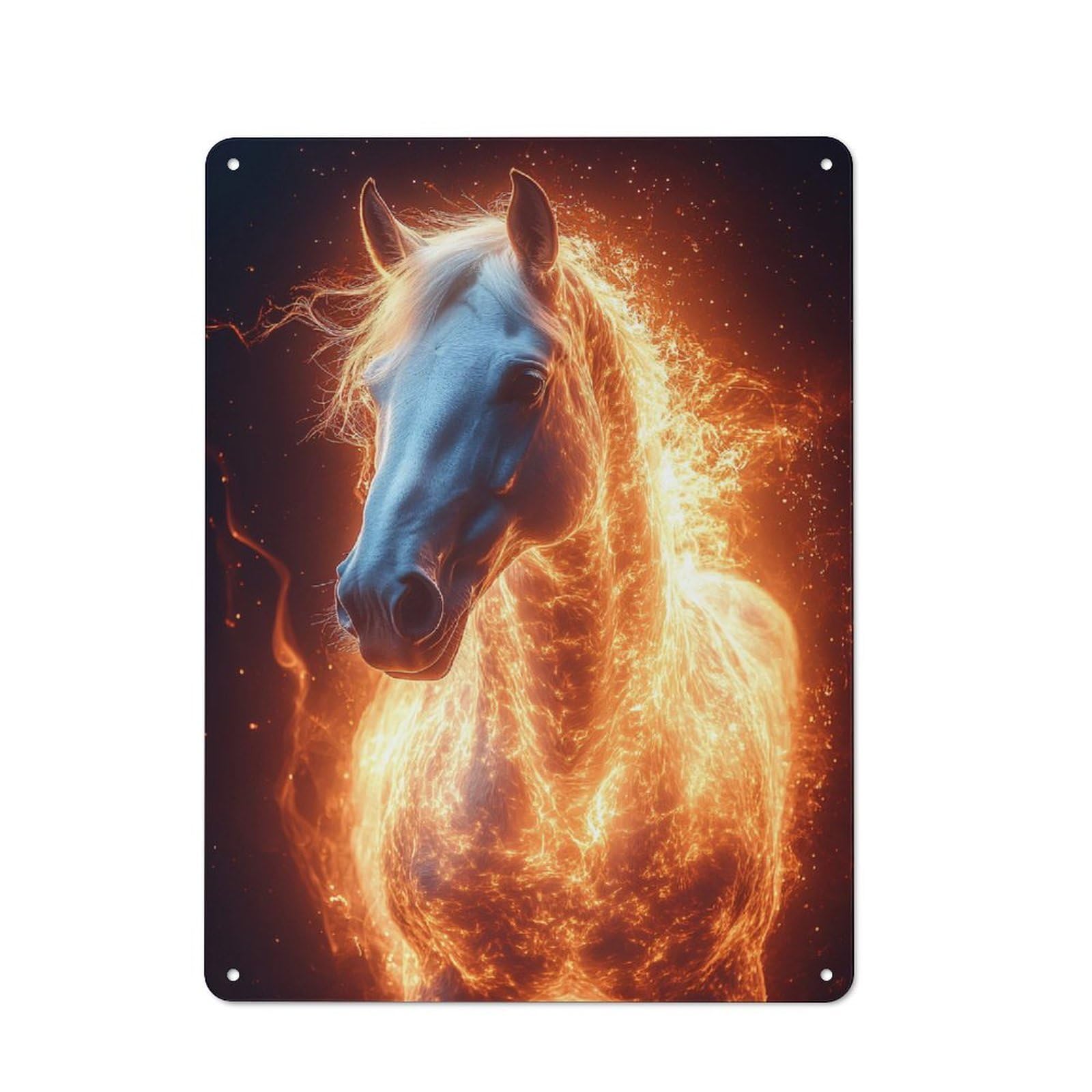 Junmoney Style-22 Fiery Horse Portrait Rustic Metal Sign 40X30cm For Garden Room Or Summerhouse, For Themed Interiors In Garden Rooms And Summerhouses