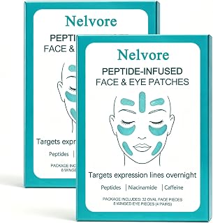 Nelvore Peptide-Infused Face & Eye Tape - Peptide-Infused Smoothing Wrinkle Patches with 5 Line-Smoothing Peptides, Niacinamide, Caffeine, Smooths Wrinkles, Firms the Skin (2 Pcs)