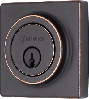 BRINKS – Deadbolt Lock, Single Cylinder Dead Bolt - Tuscan Bronze - Square Exterior Keyed Front Door Entry – Contemporary Modern Finish