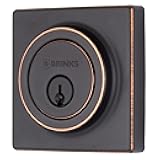 BRINKS – Deadbolt Lock, Single Cylinder Dead Bolt - Tuscan Bronze - Square Exterior Keyed Front Door Entry – Contemporary Modern Finish