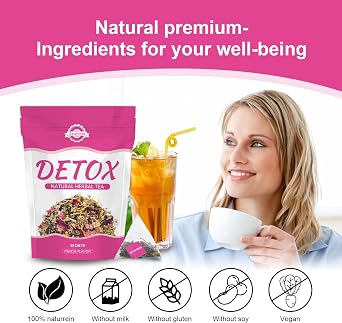 Detox Tea - 56 Days Herbal Tea | Natural Wellness Tea with Green Tea & Dandelion | Gentle Cleanse & Metabolism & Healthy Weight Support | Vegan, Caffeine-Free, Peach Flavour