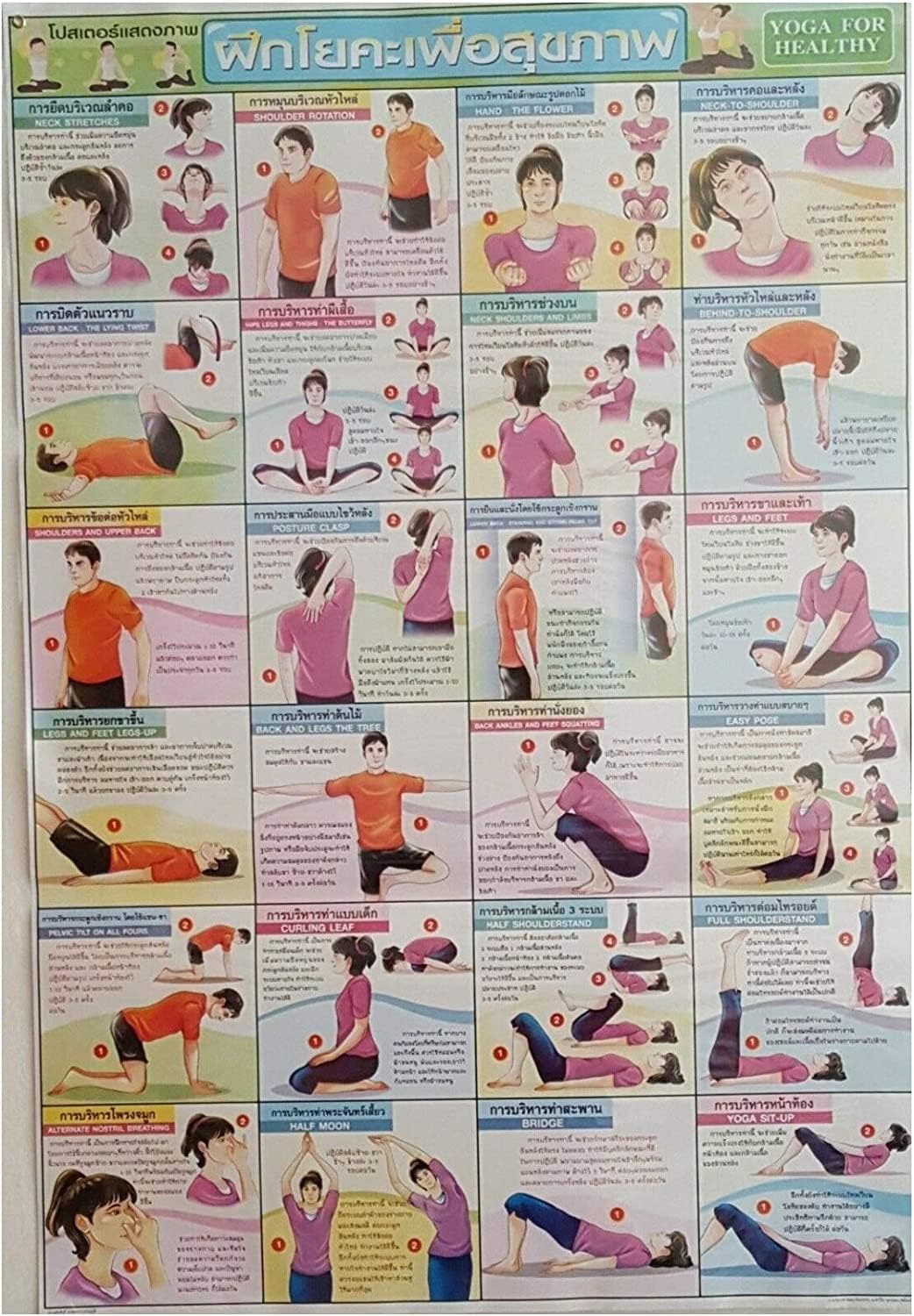 Thaisan7 Yoga Poster Healthy Stretch Muscle Physical Therapy Practice Exercise Wall Hanging Tapestry Home Decor - 24 TACTICS for Release after Exercise (pack of 10 piece)