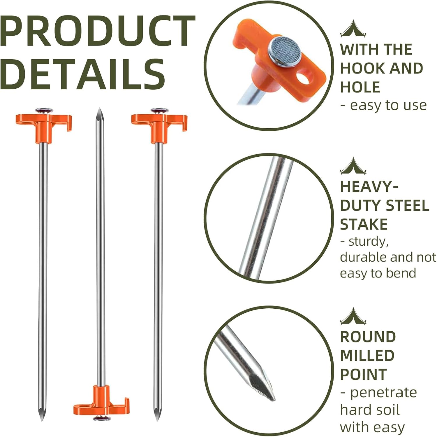 50 Pack Tent Stakes Heavy Duty 10 Inch Camping Stakes Yard Stakes Metal Tent Pegs for Ground Stakes Tent Spikes for Camping Garden Yard (Orange)