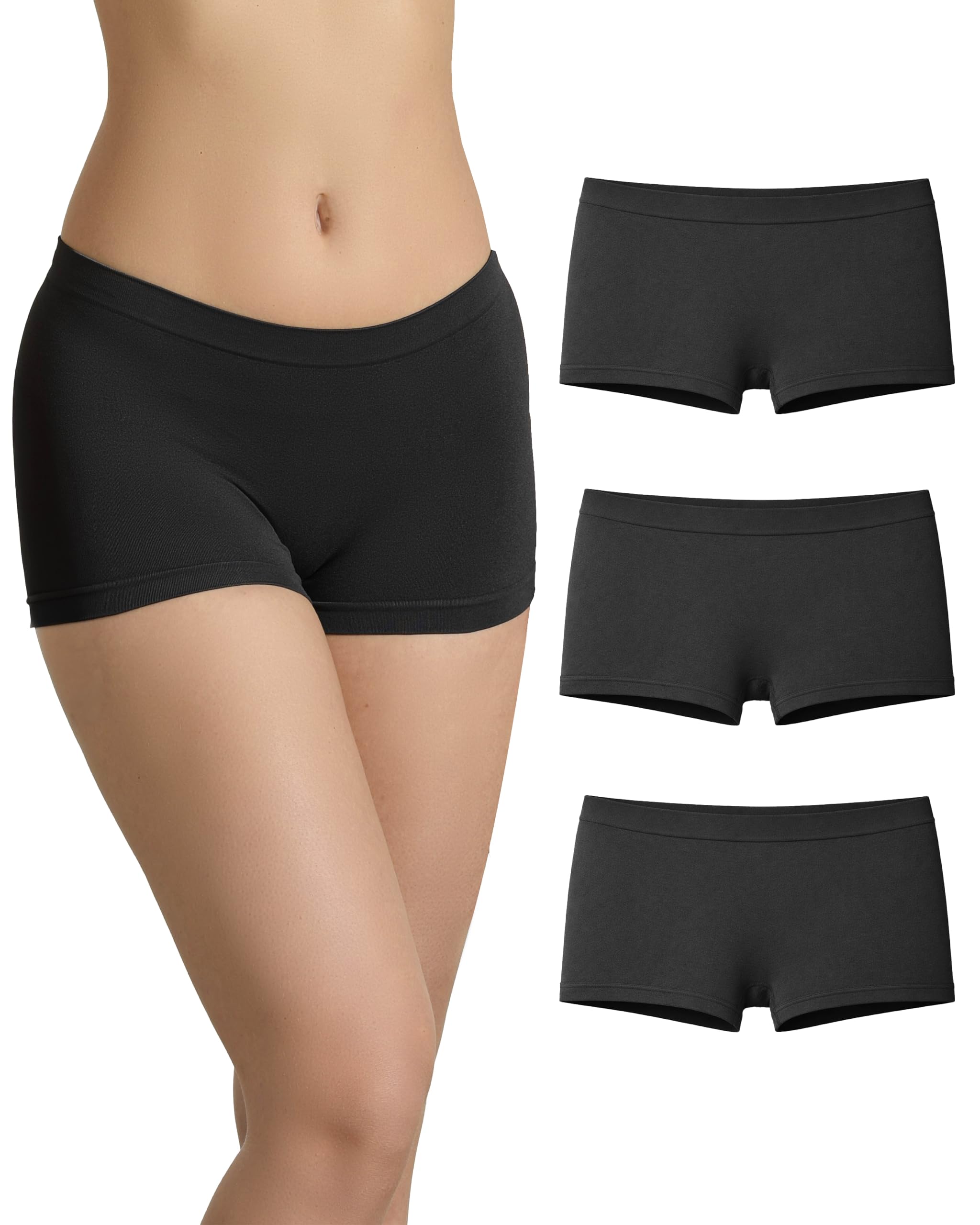 Risalti Women's Black-Black-Black Underwear Boxer Bamboo 3 Pcs - Seamless Knickers For Knickers For Multipack, Underwear, Boxers, Clothes, Knickers - Made In Italy