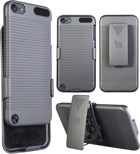 Miniatura 2 de Nakedcellphone - Funda con clip para iPod Touch 7/6/5, funda rígida acanalada negra y cinturón con soporte para iPod Touch 7, 6ª y 5ª generación