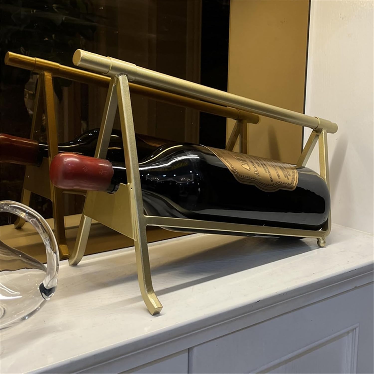 Fodalob Single Large Wine Bottles Holder - Countertop Wine Rack Bottle Holder for Wine Storage - Gold Metal (Size : M-3L)