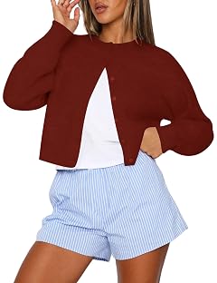 Kistore Womens Cropped Cardigan Sweaters Crew Neck Long Sleeve Button Up Sweaters Lightweight Knit Trendy Sweaters 2025