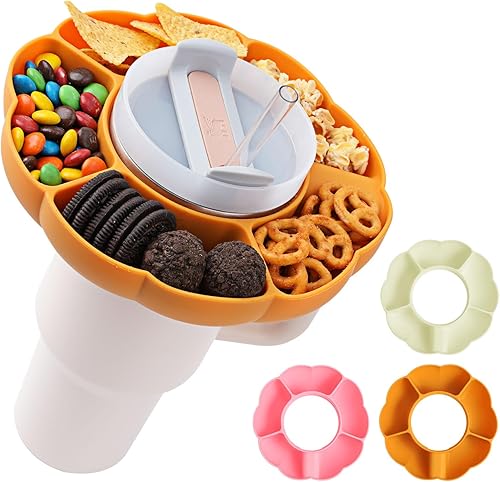 Bandeja de silicona para aperitivos Stanley, cuenco para aperitivos Stanley de 40 onzas con asa, bandeja de aperitivos de 5 compartimentos, soporte