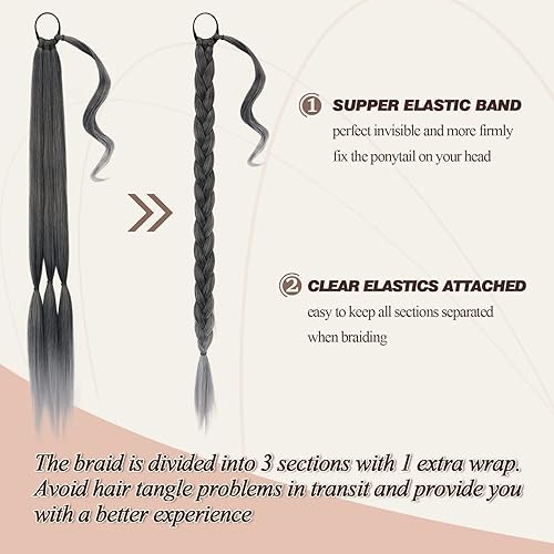 Miniatura 18 de BARSDAR 30 Inch Long Braided Ponytail Extension with Hair Tie - Straight Sleek Wrap Around Brown Braided Ponytail Hair Extensions - Synthetic Pony
