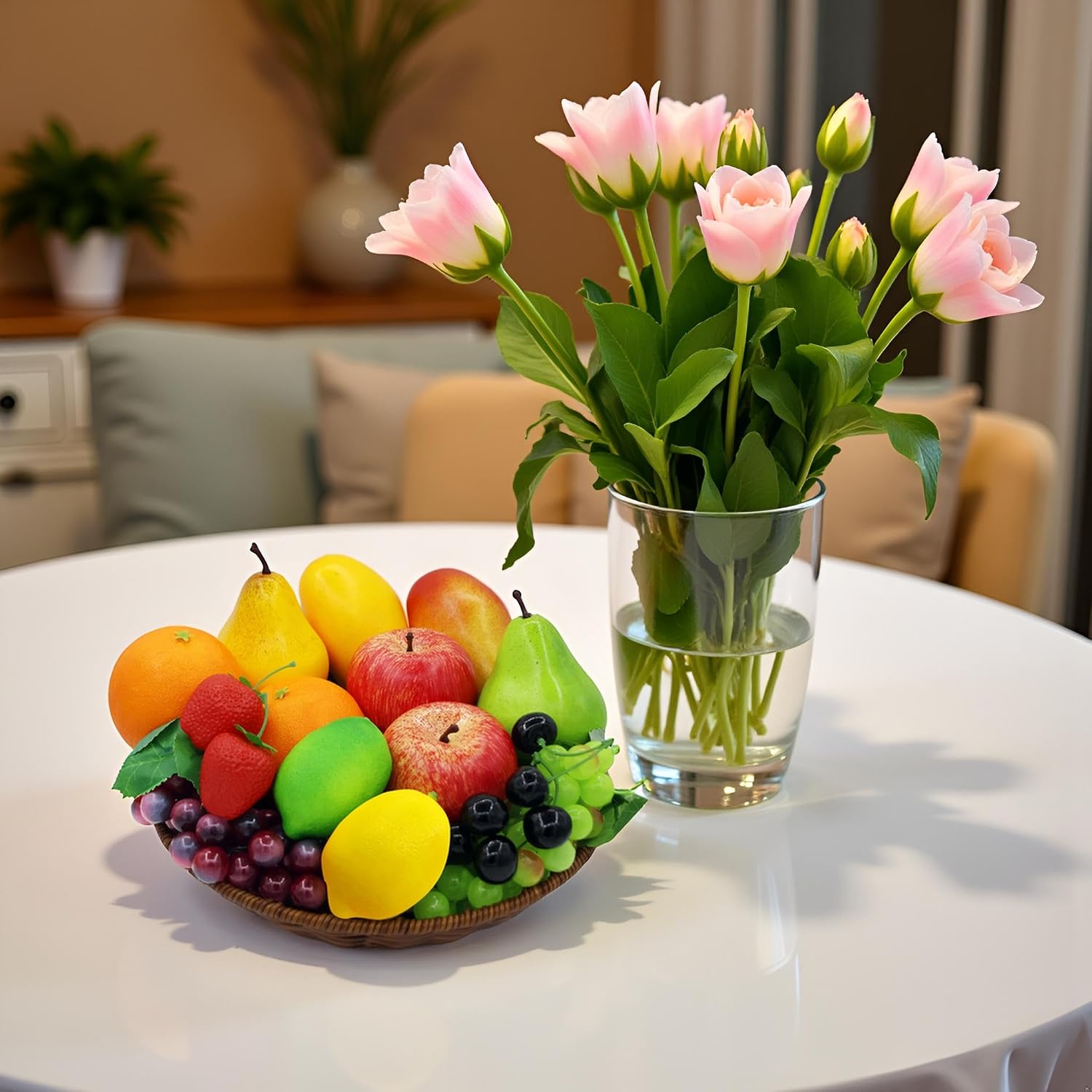 Artificial Fruits Set 17Pcs Fake Fruit Props Plastic Fruit Decoration Lifelike Simulation Fruits Dinner Table Craft for Home Christmas Decor Fake Apples Strawberry Grapes Orange Mango