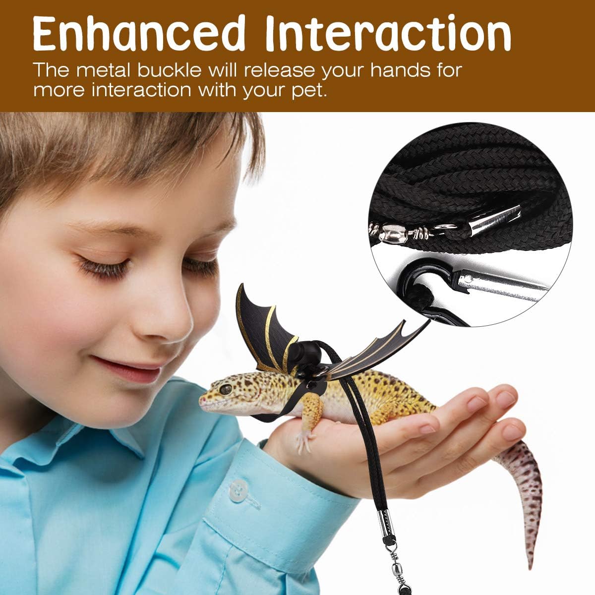 VavoPaw Bearded Dragon Lizard Leash Harness, Adjustable Lizard Reptiles Leash Cool Wings (S/M/L 3 Pack), Clothes Costume for Lizard Reptile, Gecko, Iguanas, Amphibians & Small Animals, Black+Gold