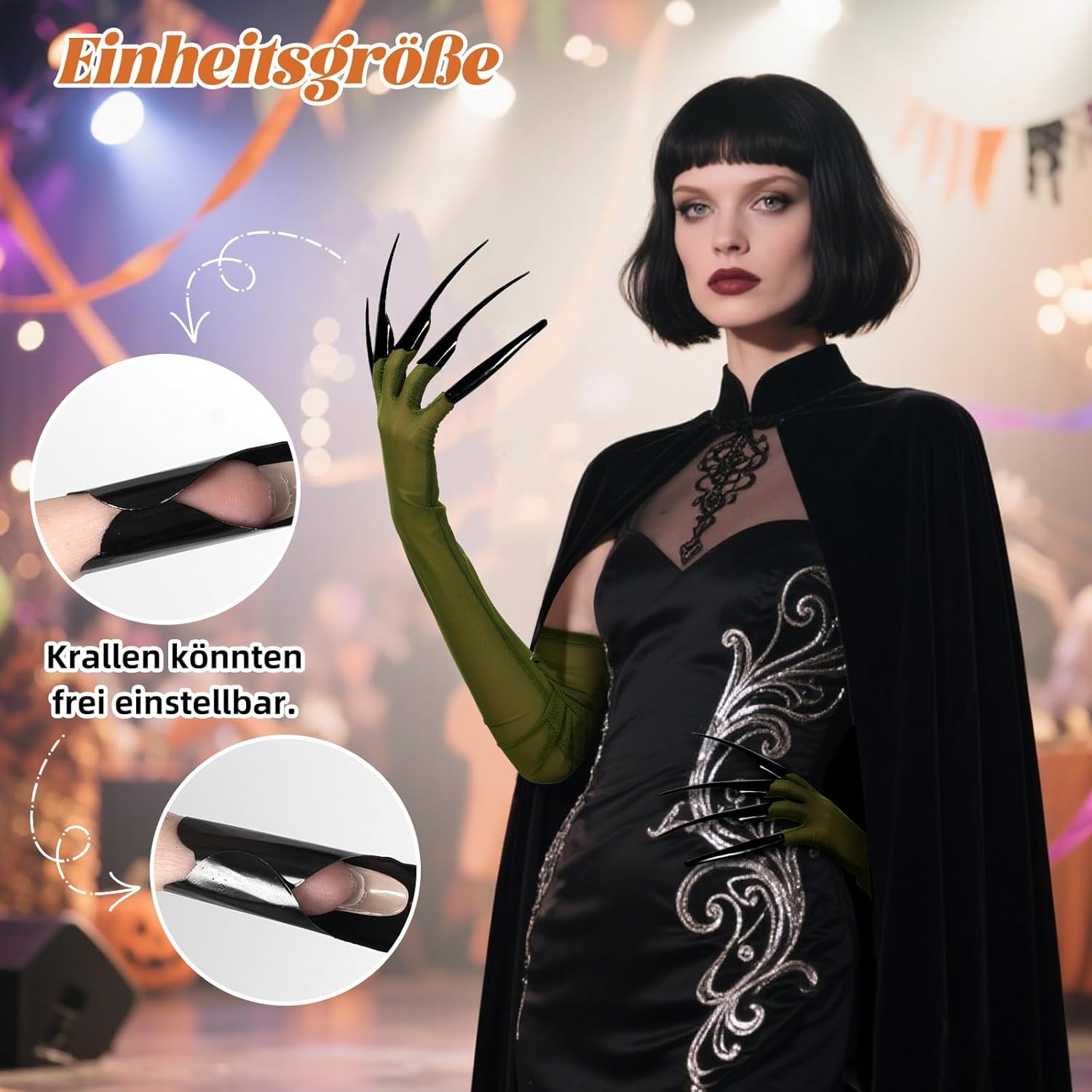Scary Green Witch Gloves with 10 Adjustable Metal Claws for Adults – 25.8” Long Costume Gloves, 4.5” Black Iron Talons, Creepy Halloween Vampire Monster Cosplay Accessories - Image 5