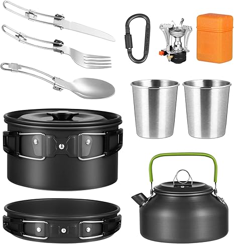 Amazon Co Jp Iplusmile キャンプ用食器 キャンプクッカー アウトドア 調理セット 登山用鍋 キャンピング鍋 キャンプ用品 収納袋付き 1 2人 スポーツ アウトドア