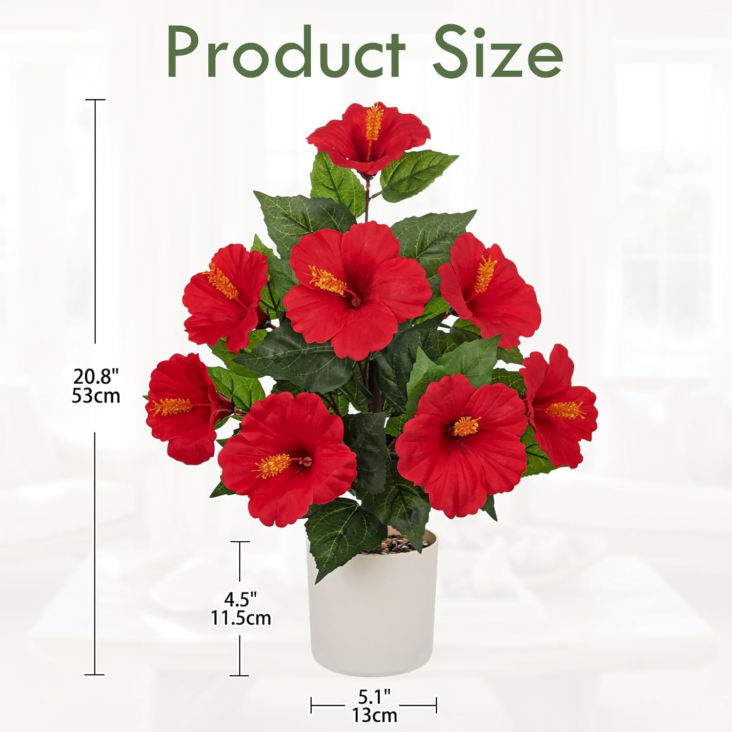 Briful Artificial Hibiscus Potted Plant 20.8” Tall, Realistic Silk Hibiscus Flowers Farmhouse Table Decor, Faux Tropical Flower Plant in Pot for Living Room Table, Entryway, Office, Home Decor, Red