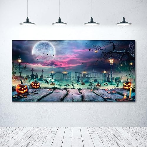 Miniatura 3 de Caaerttply Telón de fondo de Halloween para fotografía de Halloween con calavera de cementerio aterrador para fotografía de 20 x 10 pies, telón de