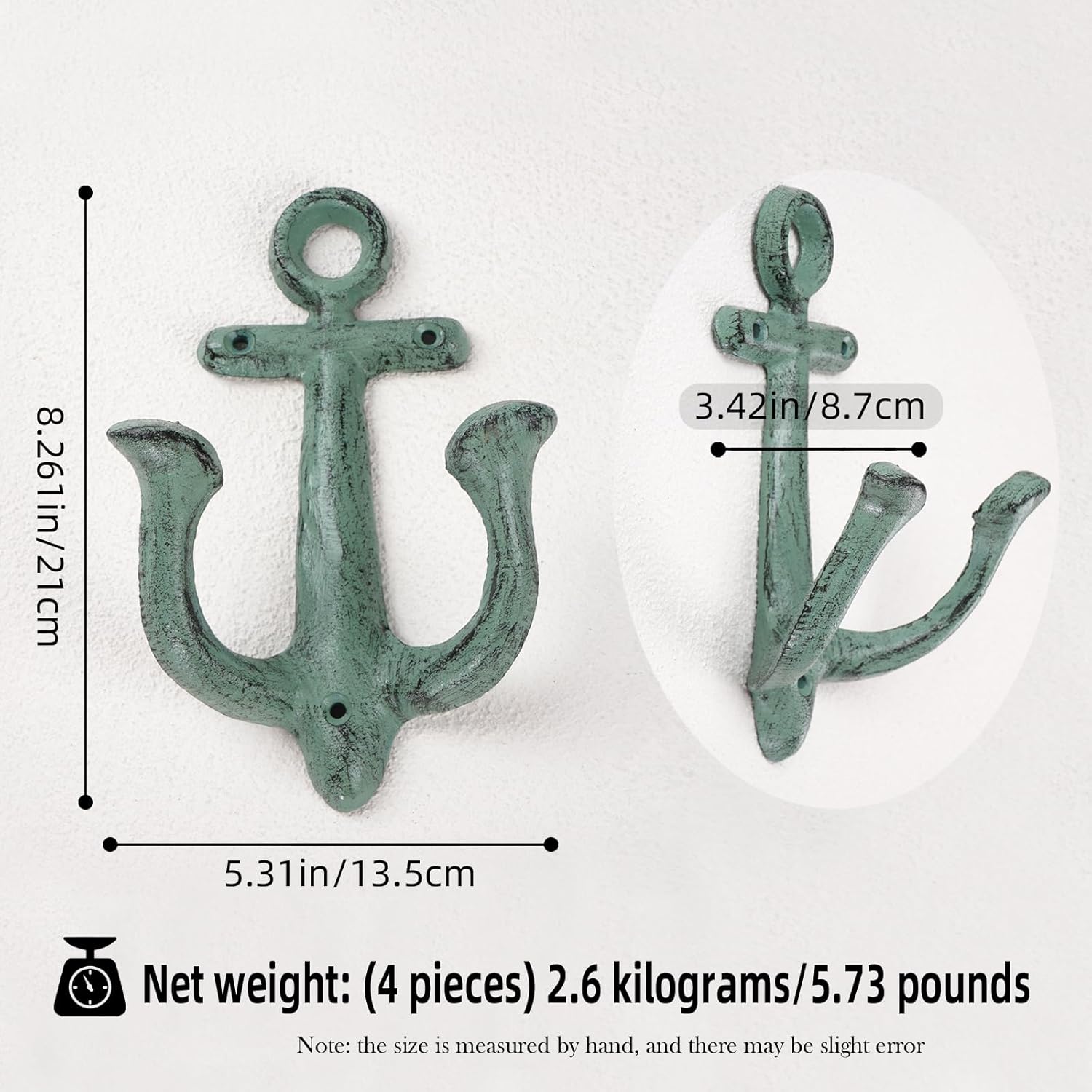 Notakia Decorative Wall Mounted Antique Shabby Chic Metal Home Bathroom Towel Coat Hooks Hanger, Vintage Rustic Cast Iron Wall Hooks (Large Nautical Towel Hooks 4Pcs)