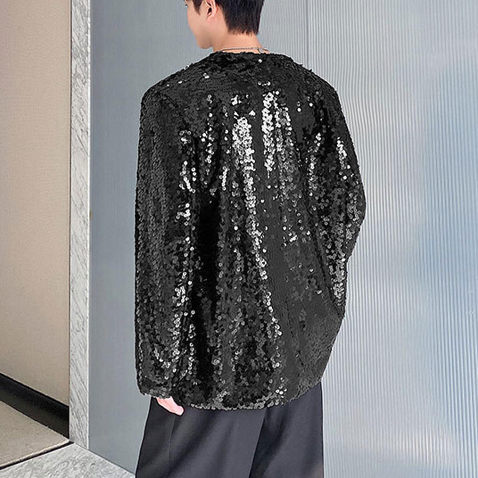 Camicia Uomo Paillettes Elegante, Giacca Brillante a Maniche Lunghe con Effetto Scintillante, Outfit da Festa e Spettacolo per Concerto, Discoteca e Serata Glamour