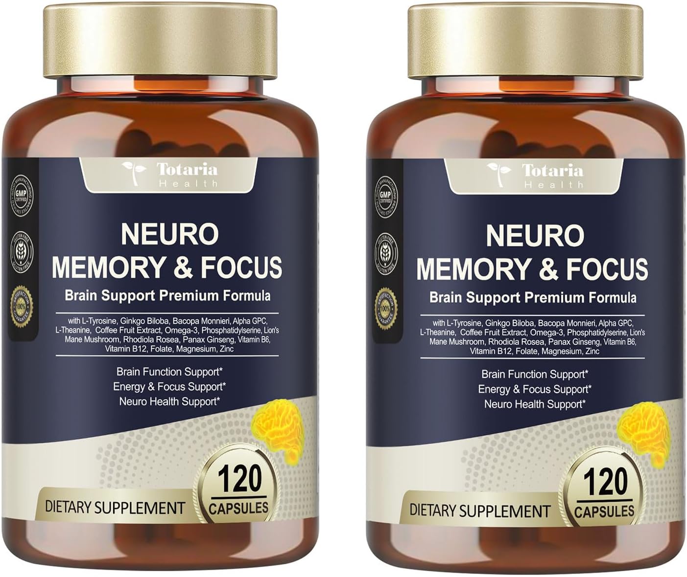 C-ognitive with Caffeine Pills, L-Tyrosine, Alpha GPC, Ginkgo Biloba, Bacopa Monnieri Brain Supplement for Memory and Focus, Brain Nootropic Support - Non-GMO, Gluten Free (2 Packs)