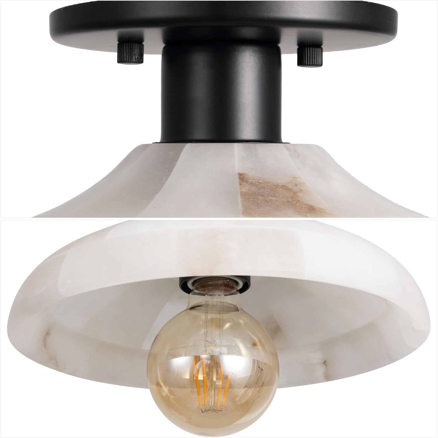 JONATHAN Y 10" Black/White 1-Light Modern LED Semi Flush Mount Ceiling Fixture, Alabaster Shade for Hallway Bedroom Foyer, Mid-Century Dimmable Lamp, Edison LED Bulb Included (JYL1207B)