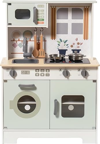 Miniatura 6 de ROBUD Juego de cocina para niños, juego de cocina de madera para niños, regalo de cocina de juguete para niños y niñas, aspecto limpio y moderno, a