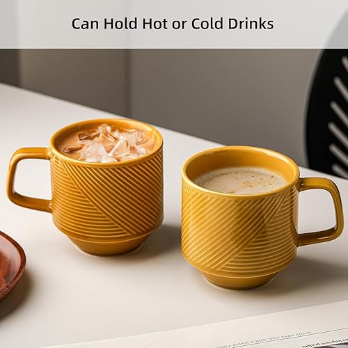 Miniatura 4 de Juego de tazas de café apilables tazas apilables de cerámica de 13 onzas para té con leche capuchino, taza apta para microondas para el hogar y la