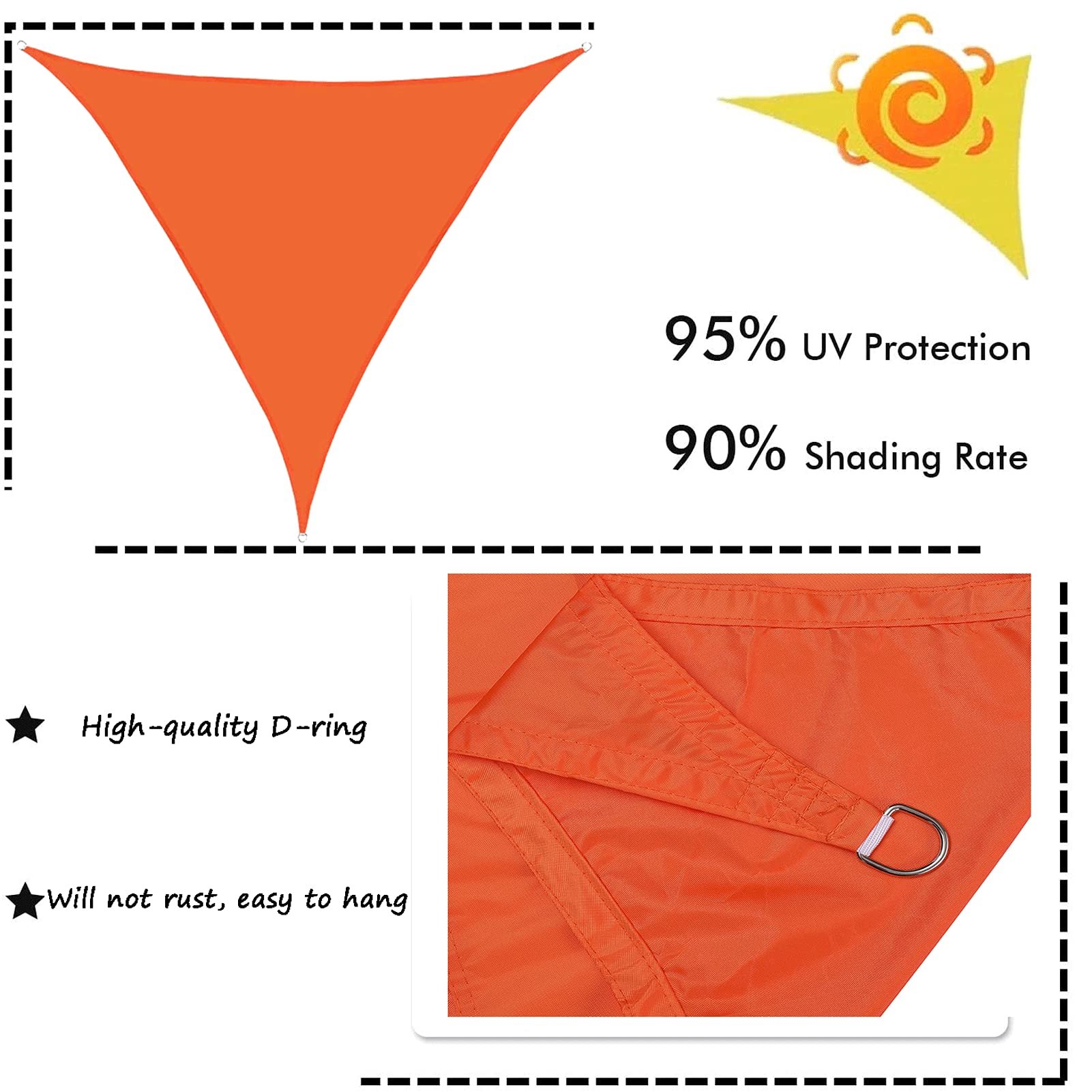 LYGSWDB a Vela Parasole Triangolare - Parasole Impermeabile per Esterni per Patio, Giardino, Cortile, Piscine, posti Auto coperti - Protezione UV 13x13x13 Piedi