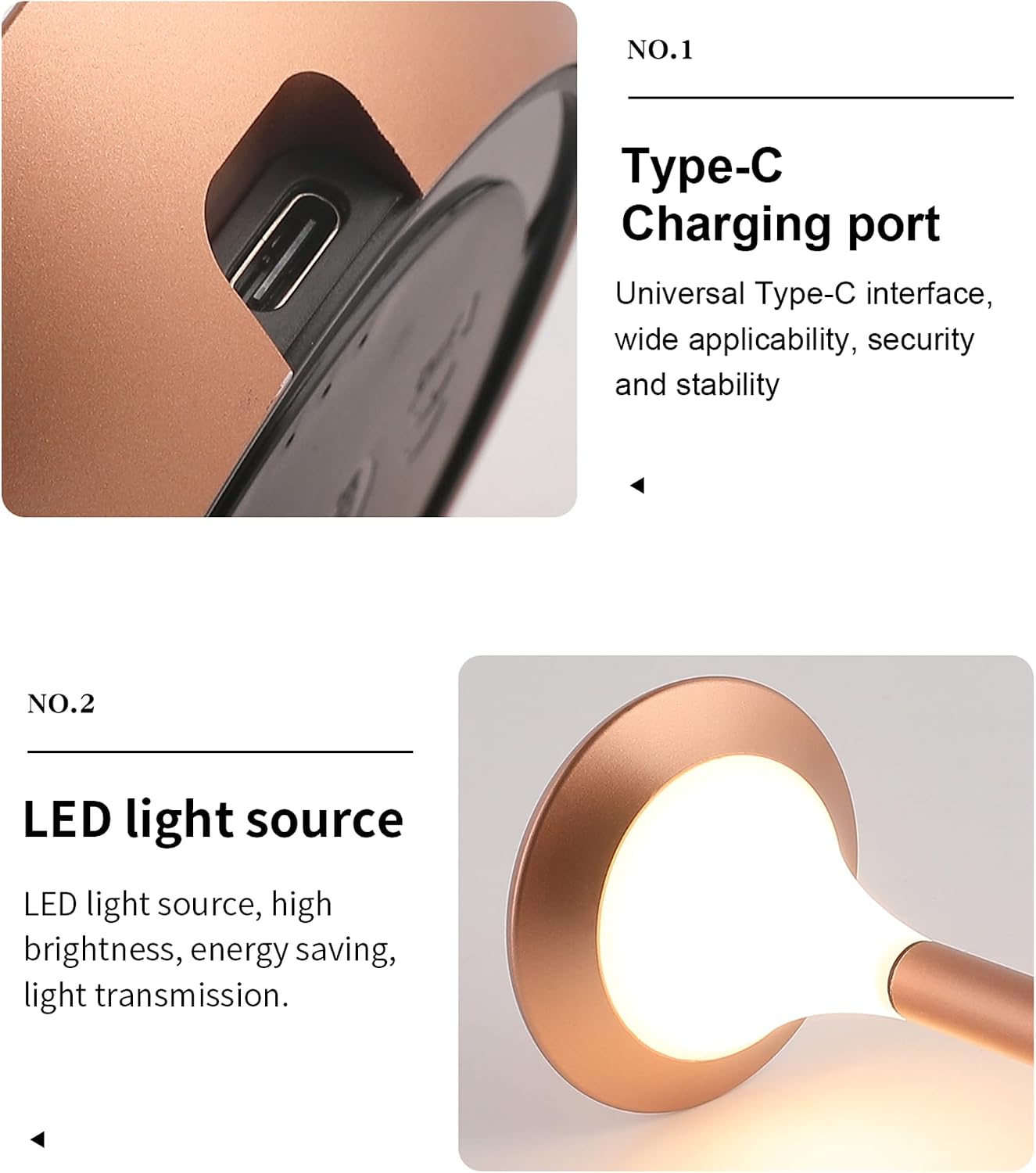 Cordless Table Lamps, USB Rechargeable, Eye Protection Led Touch Lamp, Portable Battery Desk Lamp, 3 Level Brightness Dimmable Night Light, Hotel Bedroom Bedside lamp Outdoor - 004, N020-004 image 4