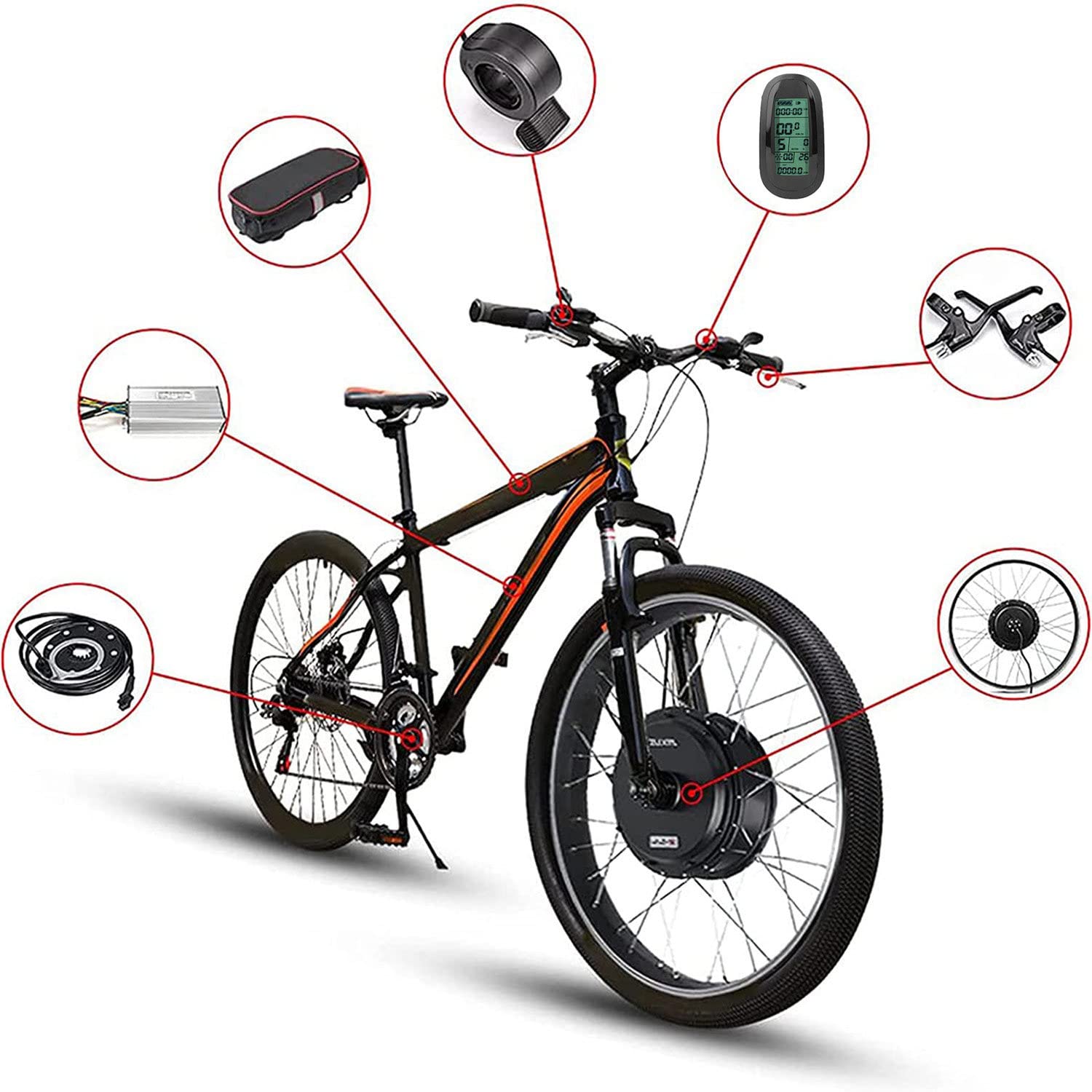 20 ”, 24”, 26 ”, 27,5”, 28 ”, 29”, 700c Zestaw do konwersji roweru elektrycznego na przednie koło Zestaw do konwersji roweru elektrycznego z wyświetlaczem LCD 48V/500W-24inch