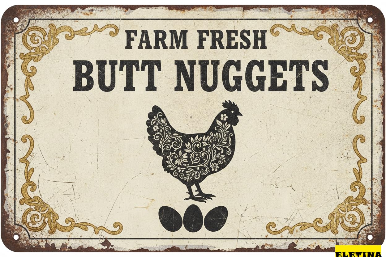 Personalized Sign for Man Cave Funny Farm Fresh Butt Nyggets Kitchen Metal S Vintage Tin Farm Chicken Coop Farmhouse Decor 8x12in Private Property Decorative