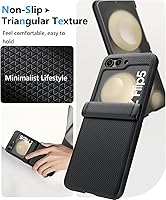 Vista 7 de Vihibii Funda para Samsung Galaxy Z Flip 5 con protección de bisagra y protector de pantalla exterior, delgada y ajustada, textura elegante, Negro