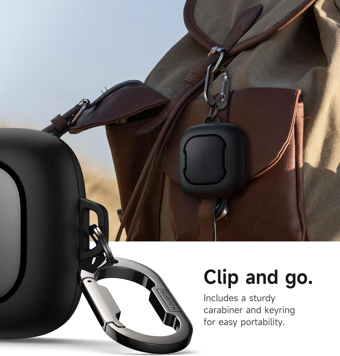 SURITCH for SHOKZ OpenFit Air Case Cover, Magnetic Locking Cases for SHOKZ OpenFit Air Open-Ear Headphones, Protective Bumper Cover with Carabiner & Keyring for OpenFit Air Earbuds (2024), Black - Image 4