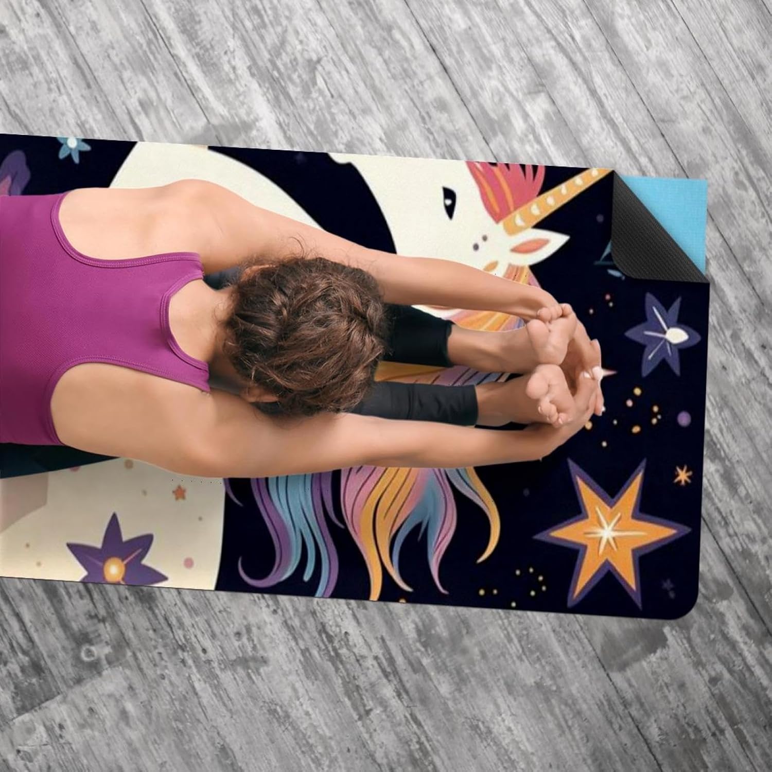 Yoga Towel, Galaxy Unicorn Pattern Non Slip Sweat Absorbent Hot Yoga Mat Towel for Hot Yoga, Pilates and Fitness - 72.8" x 26.8"
