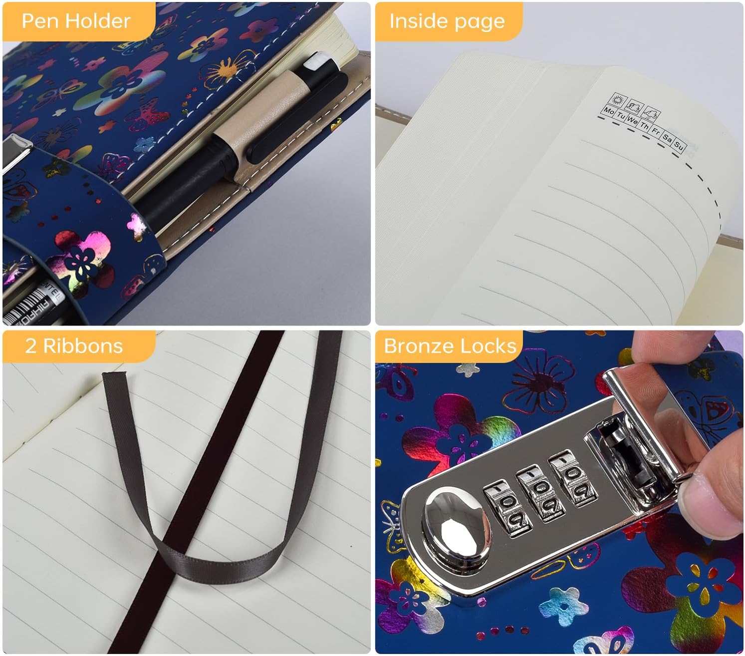 ARRLSDB Diary with Lock for Women, A5 PU Leather Journal with Lock 240 Pages Password Journal Locking Personal Diary (Multicolor) - Image 3