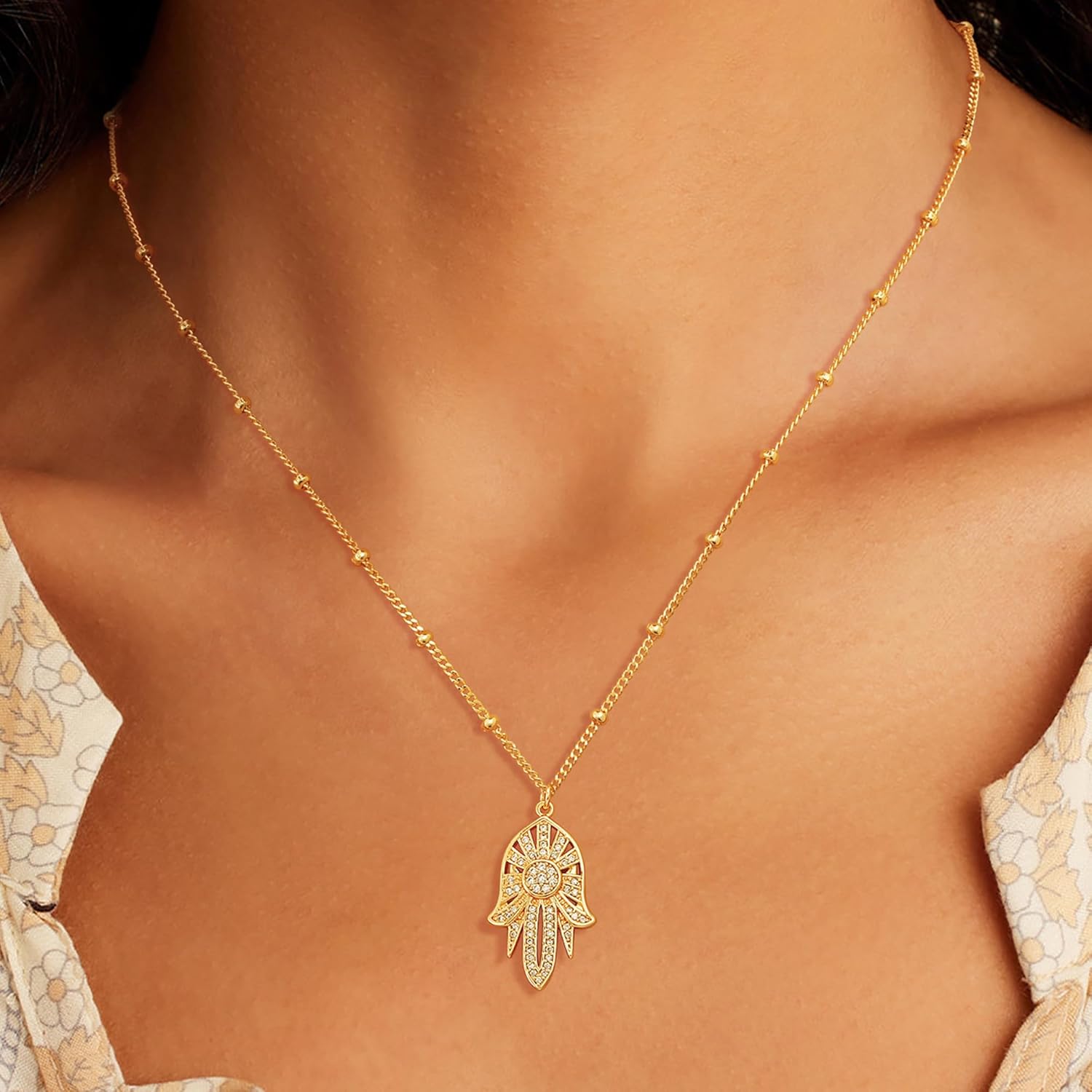 Gold Necklace for Women Trendy 14K Gold Plated Cubic Zirconia Hamsa Coin Eye Pendant Necklace Handmade Protection Gold Jewelry Gifts - Image 4