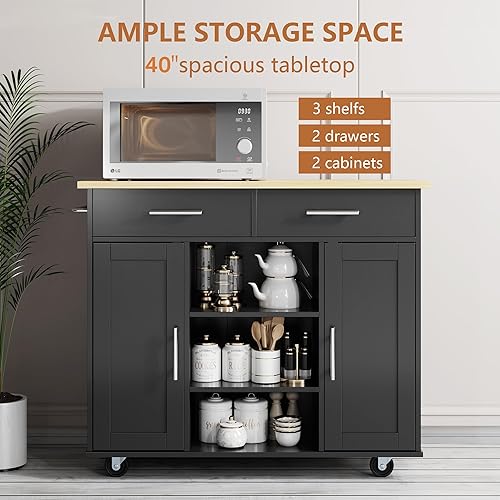 Miniatura 6 de QAQA - Carrito de isla de cocina, carrito de muebles con ruedas, con almacenamiento, portátil, rodante, para servir, móvil, con cajones, armario