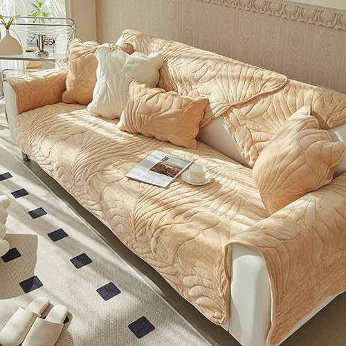 Miniatura 4 de vctops Funda de sofá de felpa de terciopelo con diseño de hojas de palma, funda suave y mullida antideslizante para sofá, para perros, gatos, niños