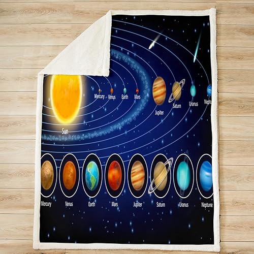 Miniatura 2 de Feelyou Manta sherpa del sistema solar para niños, manta de vellón de astronomía y galaxia, manta de felpa y manta mullida de planetas del universo,