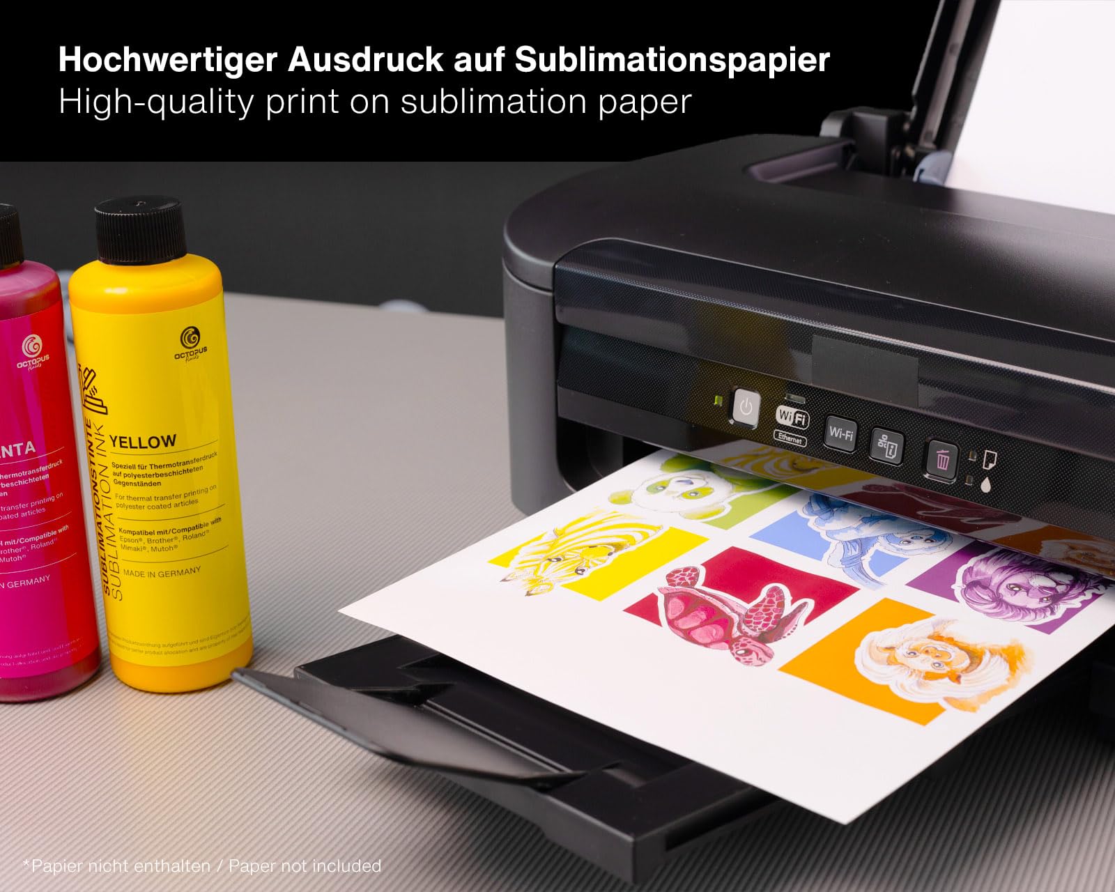 Octopus 4 x 500 ml atrament sublimacyjny do druku na tekstyliach, druk transferowy, tusz sublimacyjny, kompatybilny z Epson, Brother, Roland, Mimaki, Mutoh, CMYK