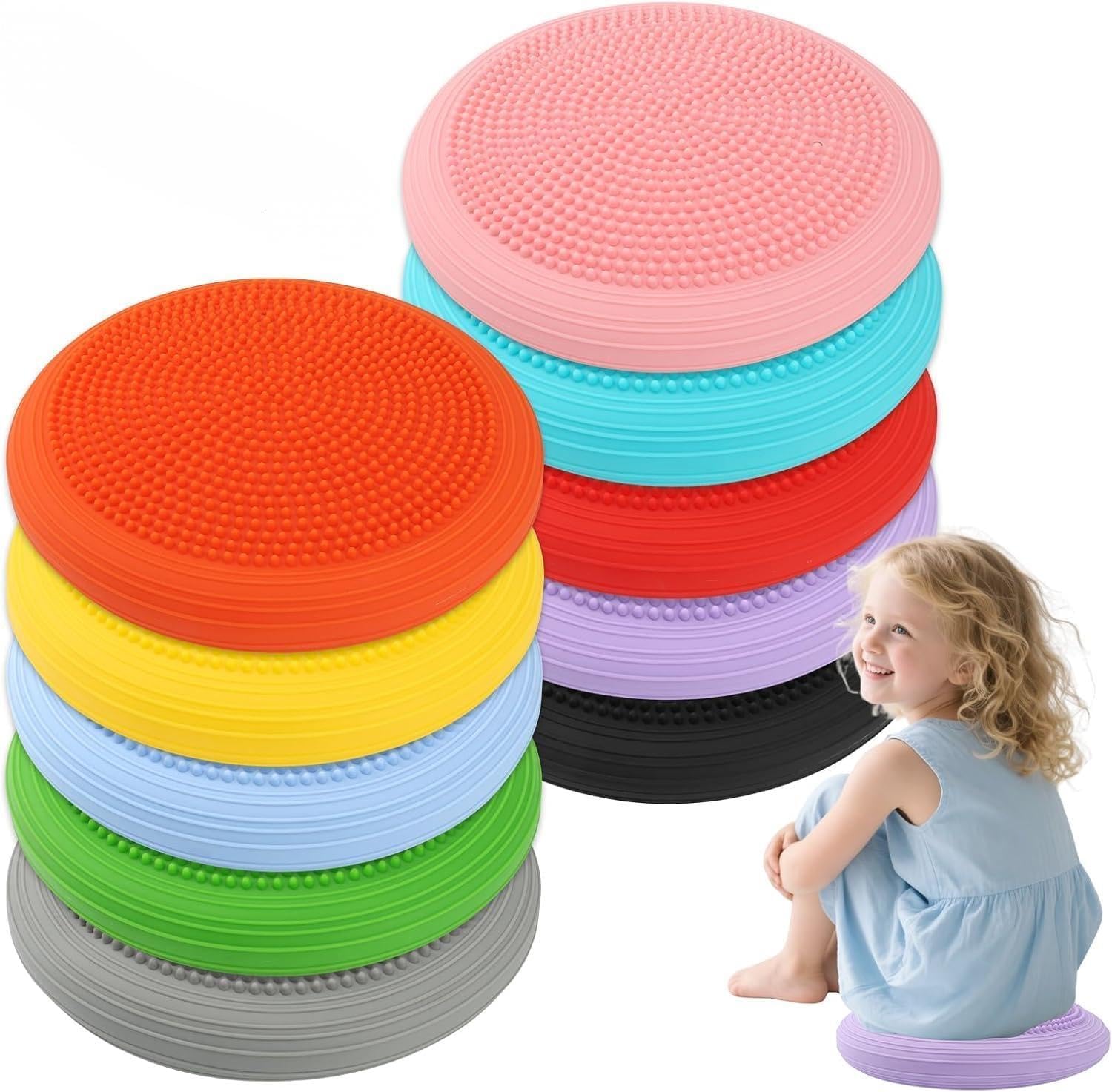 10 PCS Wiggle Seat Inflated Wobble Cushion 13 Inch Balance Disc Sensory Flexible Seat for Sensory Balance Pad for Physical Exercise Improving Posture Home Office (Needle Pump Included)
