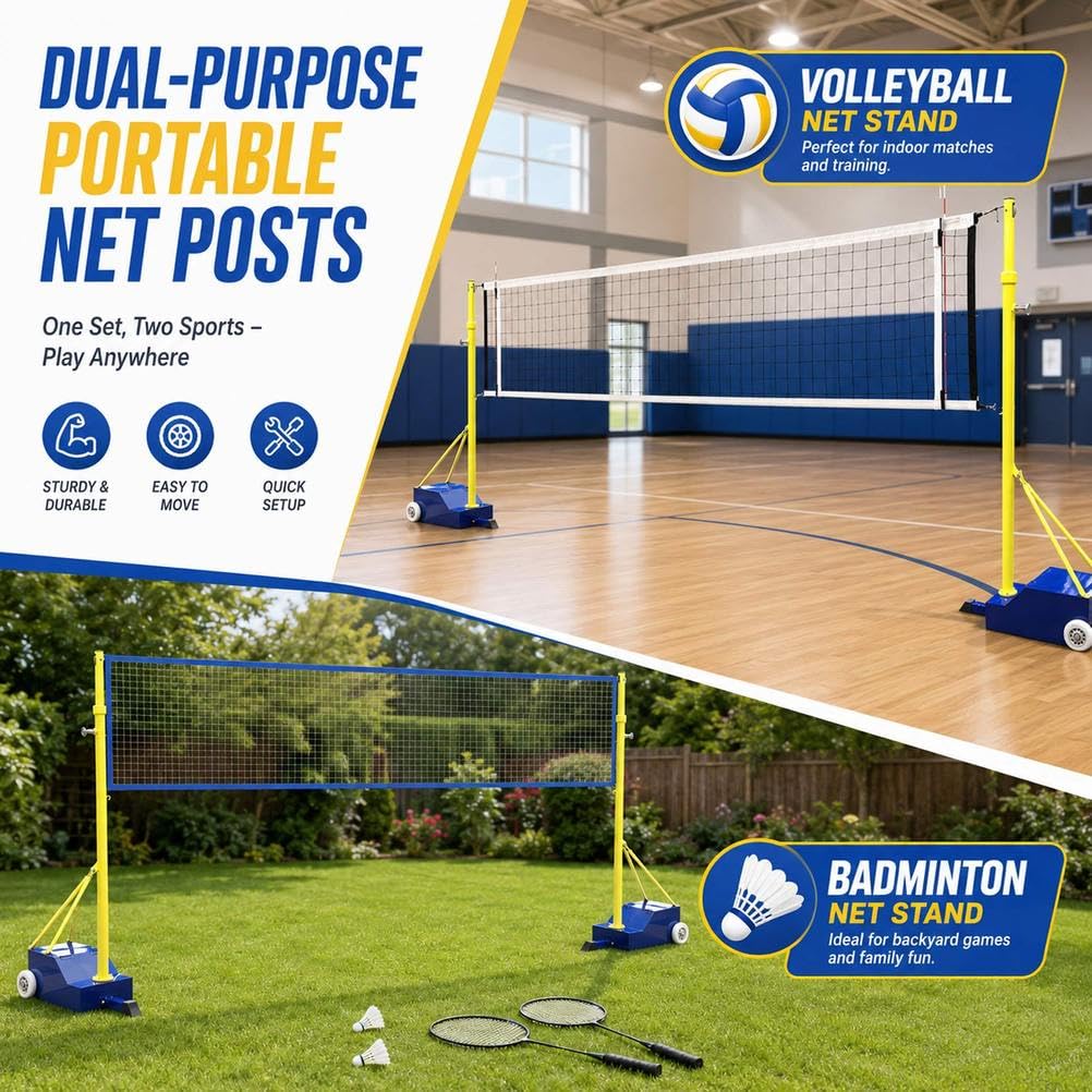 Tragbares Volleyball-Badminton-Netz-Set mit verstellbarer Höhe von 155–210 cm, robuste Basis mit Rollen, Ständer für drinnen und draußen, für Fitnessstudio, Hinterhof, Erwachsene und Jugendliche