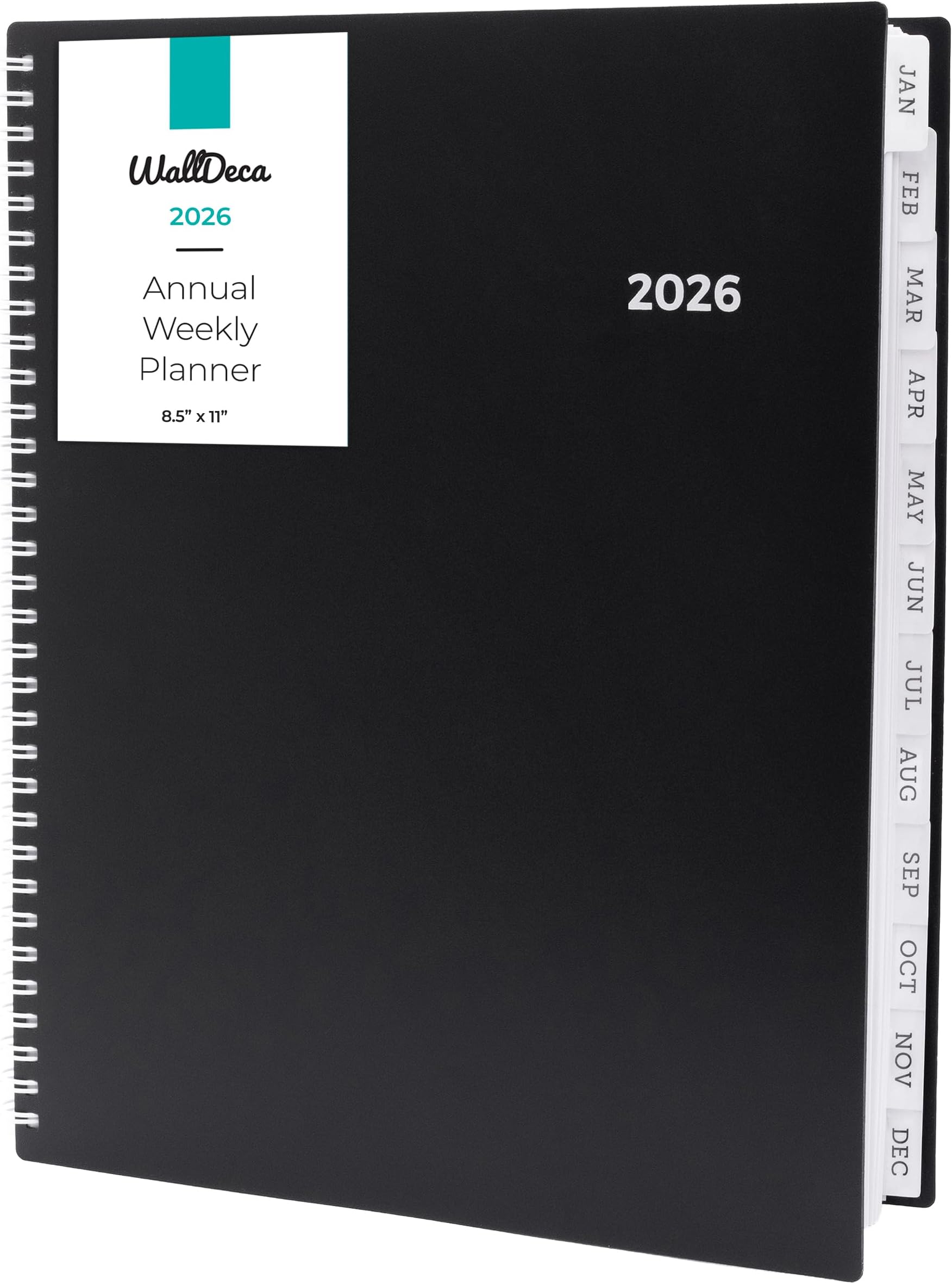 WallDeca 2026 Planner, Agenda Planner With Weekly And Monthly View, Daily Agenda Book And Yearly Planners Calendar Book, Spiral Bound With Tabs, Notes, Goals And Holidays (8.5 x 11 in)