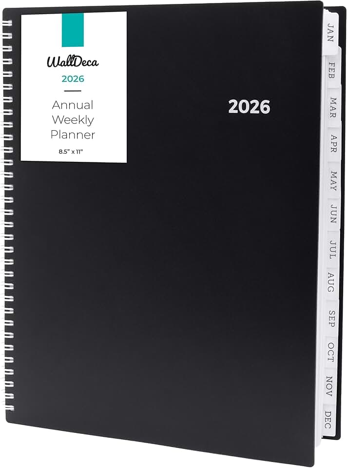 WallDeca 2026 Planner, Agenda Planner With Weekly And Monthly View, Daily Agenda Book And Yearly Planners Calendar Book, Spiral Bound With Tabs, Notes, Goals And Holidays (8.5 x 11 in)