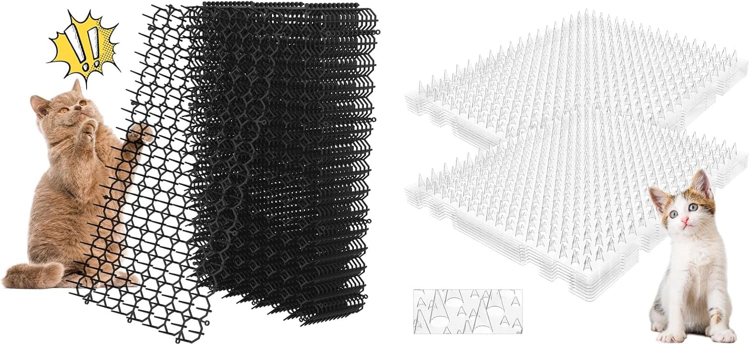 Bundle of 12 Pack Cat Scat Mat with Spikes and 12 Pack Cat Deterrent Mat Outdoor Indoor
