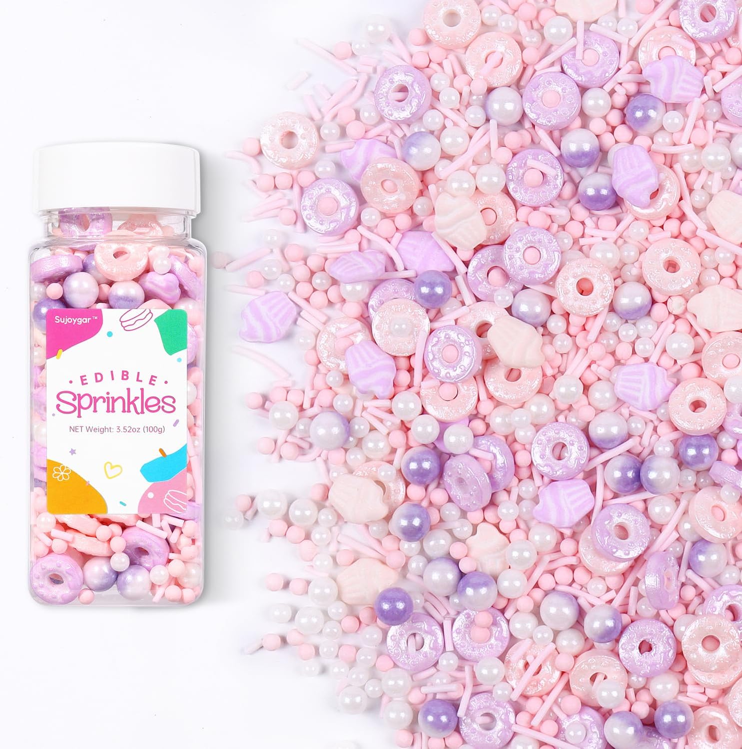 Donut Sprinkles Mix | Pink Purple Romantic | Sprinkles for Cake Decorating | Cupcake Toppers | Ice Cream | Cookie | Fancy Candy | 3.52oz