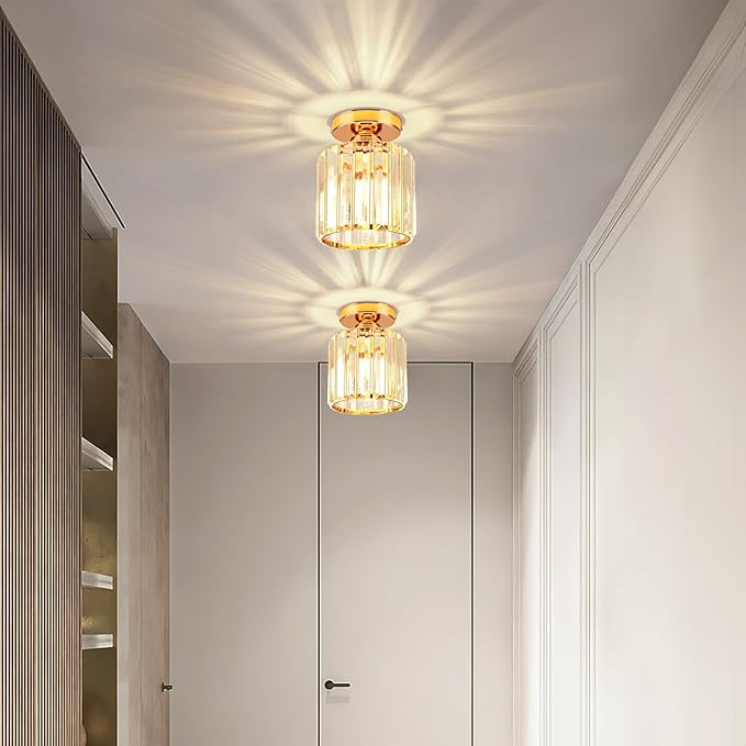 ALLOMN ALLOMN Plafondlamp, glas, goudkleurig, halfverzonken, moderne glazen ledlamp, voor keuken, eetkamer, gang, badkamer, balkon, veranda, ingang photo 3