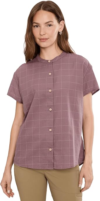 Marmot Womens Rhea Short Sleeve Light Mauve Global Plaid XS One Size