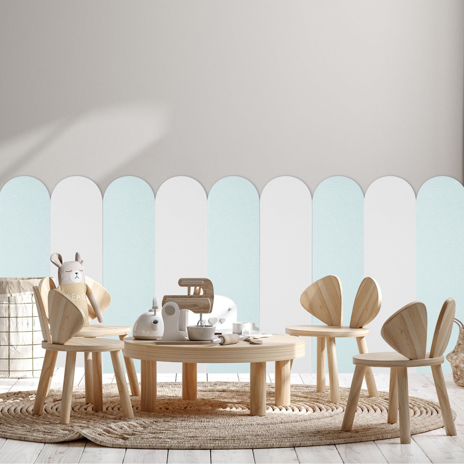 6 paneles de pared 3D, 56 x 15 cm, espuma XPE, acolchado de pared, autoadhesivo, anticolisión, acolchado de pared para dormitorio, habitación infantil (azul)