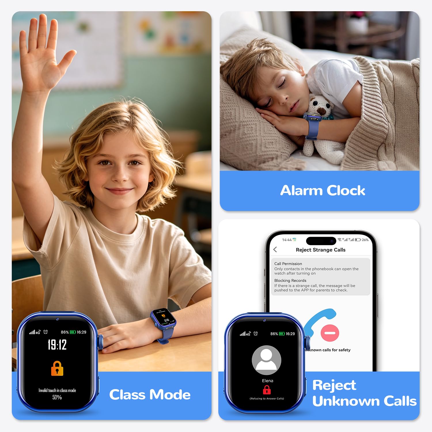 Smartwatch Kinder mit GPS und Telefon, SIM, Videoanrufe, SOS, Blau | Telefonanruf, Taschenlampe, Sprachchat, Schulmodu, Schlafmonitor, SMS, IP68, Wecker, Schrittzähler, Kinderuhr, Mädchen Jungen