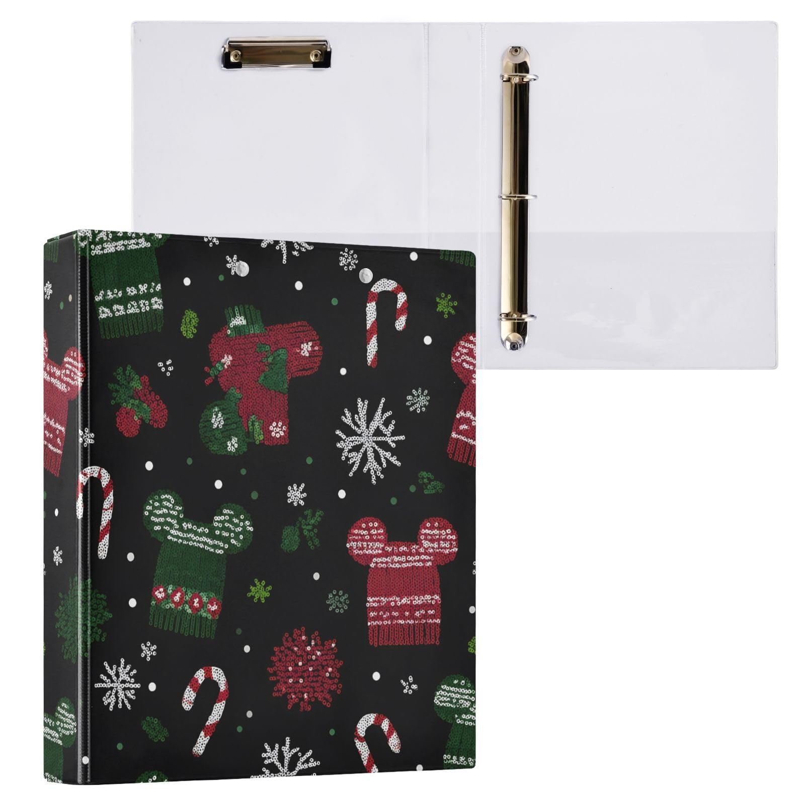 Classeur à 3 anneaux Mickey Mouse avec chapeau de flocon de neige de 3,8 cm, 3 anneaux avec porte-bloc pour papier de 21,6 x 27,9 cm, 3 poches intérieures transparentes en PVC pour fournitures de