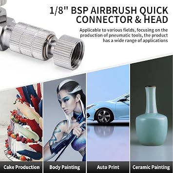 Tbest Harder Steenbeck Airbrush Quick Connect,Airbrush Quick Release Disconnect Adapter 1/8 in Male and Female Connections Adapter with Adjustable Control Valve Airbrush Accessories